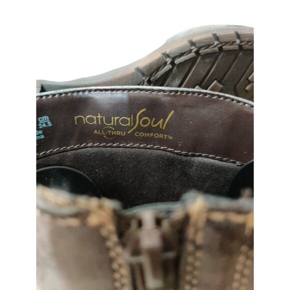 Natural Soul 7.5 Womens Tall Boots Brown Distressed Faux Leather Riding Comfort - Picture 7 of 13